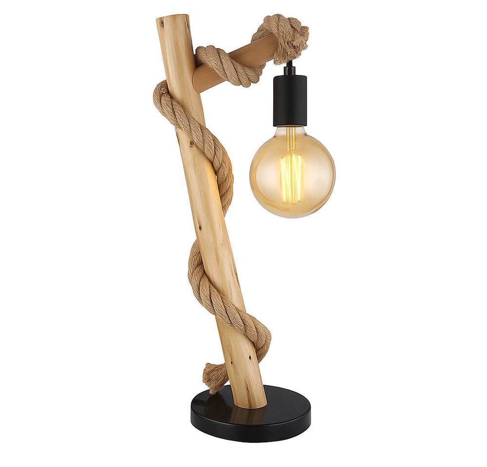 GLOBO LIGHTING LED Tischleuchte, Leuchtmittel nicht inklusive, Tischlampe Tischleuchte Holzlampe Vintage Hanfseil Schlafzimmerlampe – Bild 2 von 5
