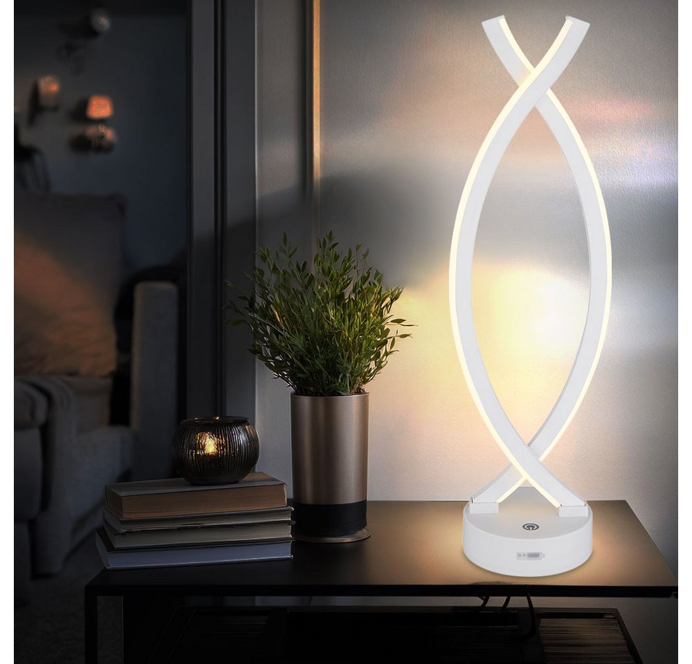 GLOBO LIGHTING LED Tischleuchte, LED-Leuchtmittel fest verbaut, Warmweiß, Wohnzimmerlampe Tischleuchte Beistellleuchte LED Touchdimmer weiß Akku – Bild 2 von 5