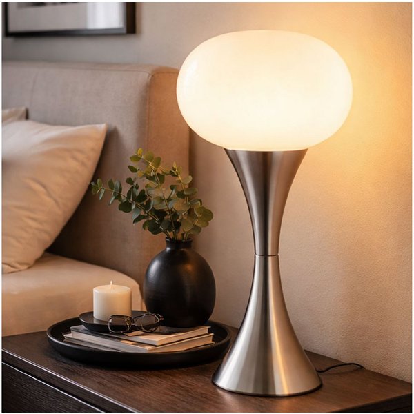 GLOBO LIGHTING LED Tischleuchte, Leuchtmittel inklusive, Warmweiß, Tischleuchte Tischlampe Wohnzimmerlampe Glas nickel matt LED H 36,9 cm