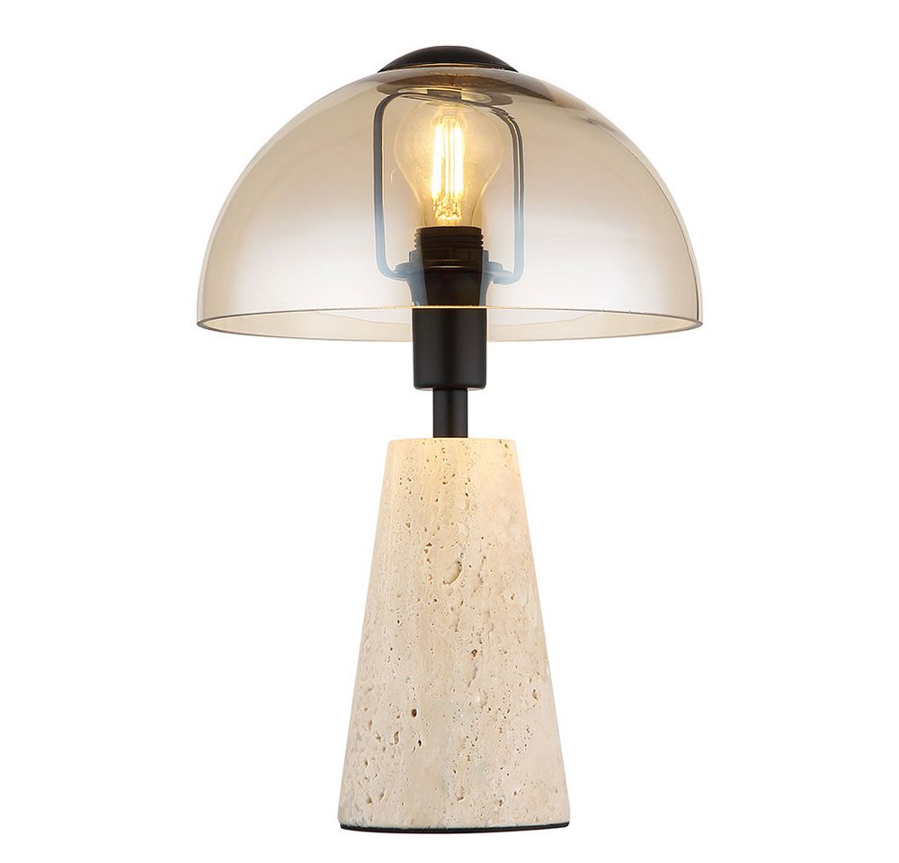 GLOBO LIGHTING LED Tischleuchte, Leuchtmittel inklusive, Warmweiß, Tischlampe Pilz Tischleuchte Travertin Stein Glas amber LED H 31 cm – Bild 2 von 5