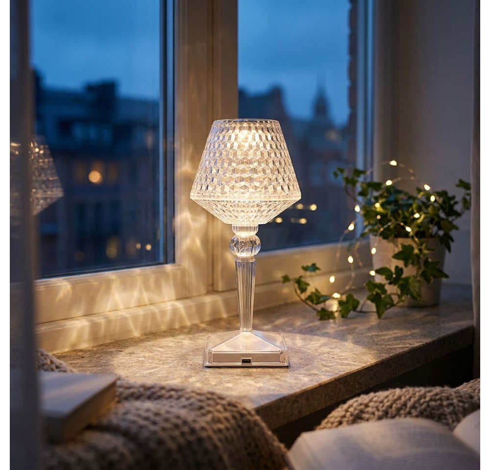 GLOBO LIGHTING LED Tischleuchte, LED-Leuchtmittel fest verbaut, Kaltweiß, Warmweiß, Neutralweiß, Tageslichtweiß, 2x LED Tischlampe Kristallleuchte Touchdimmer A – Bild 2 von 5
