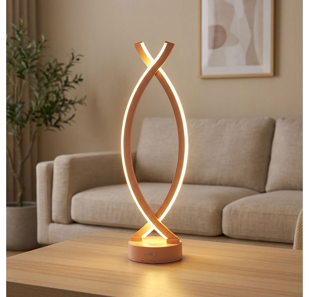 GLOBO LIGHTING LED Tischleuchte, LED-Leuchtmittel fest verbaut, Warmweiß, Wohnzimmerleuchte Tischlampe Tischleuchte pfirsichfarben LED H 41 cm – Bild 4 von 5