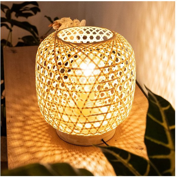 GLOBO LIGHTING LED Tischleuchte, Leuchtmittel inklusive, Tisch Leuchte Wohn Zimmer Bambus Geflecht FILAMENT Lampe natur im