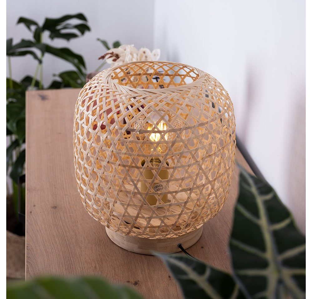 GLOBO LIGHTING LED Tischleuchte, Leuchtmittel inklusive, Tisch Leuchte Wohn Zimmer Bambus Geflecht FILAMENT Lampe natur im – Bild 3 von 5