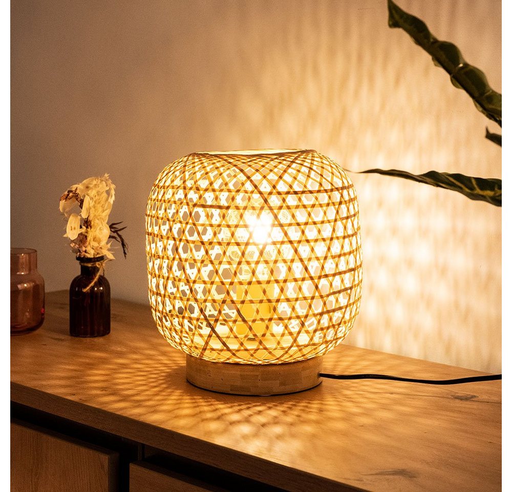 GLOBO LIGHTING LED Tischleuchte, Leuchtmittel inklusive, Tisch Leuchte Wohn Zimmer Bambus Geflecht FILAMENT Lampe natur im – Bild 4 von 5
