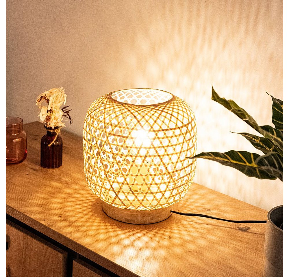 GLOBO LIGHTING LED Tischleuchte, Leuchtmittel inklusive, Tisch Leuchte Wohn Zimmer Bambus Geflecht FILAMENT Lampe natur im – Bild 5 von 5