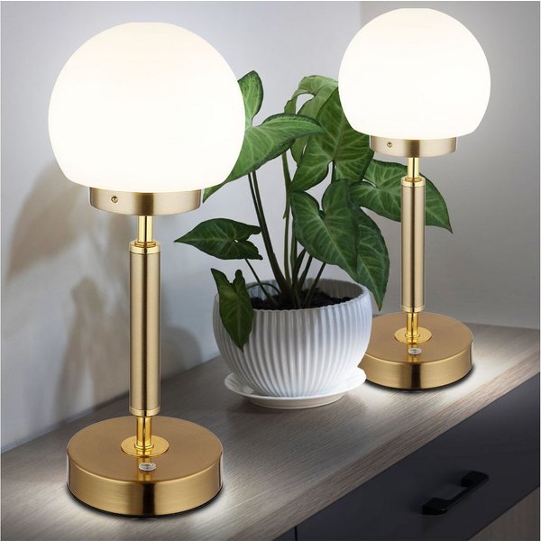GLOBO LIGHTING LED Tischleuchte, LED-Leuchtmittel fest verbaut, Neutralweiß, Warmweiß, Tageslichtweiß, LED Tischleuchte Nachttischlampe Touchdimmer Glas messing
