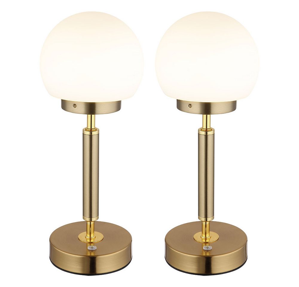 GLOBO LIGHTING LED Tischleuchte, LED-Leuchtmittel fest verbaut, Neutralweiß, Warmweiß, Tageslichtweiß, LED Tischleuchte Nachttischlampe Touchdimmer Glas messing – Bild 2 von 5