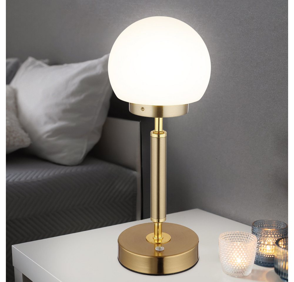 GLOBO LIGHTING LED Tischleuchte, LED-Leuchtmittel fest verbaut, Neutralweiß, Warmweiß, Tageslichtweiß, LED Tischleuchte Nachttischlampe Touchdimmer Glas messing – Bild 3 von 5