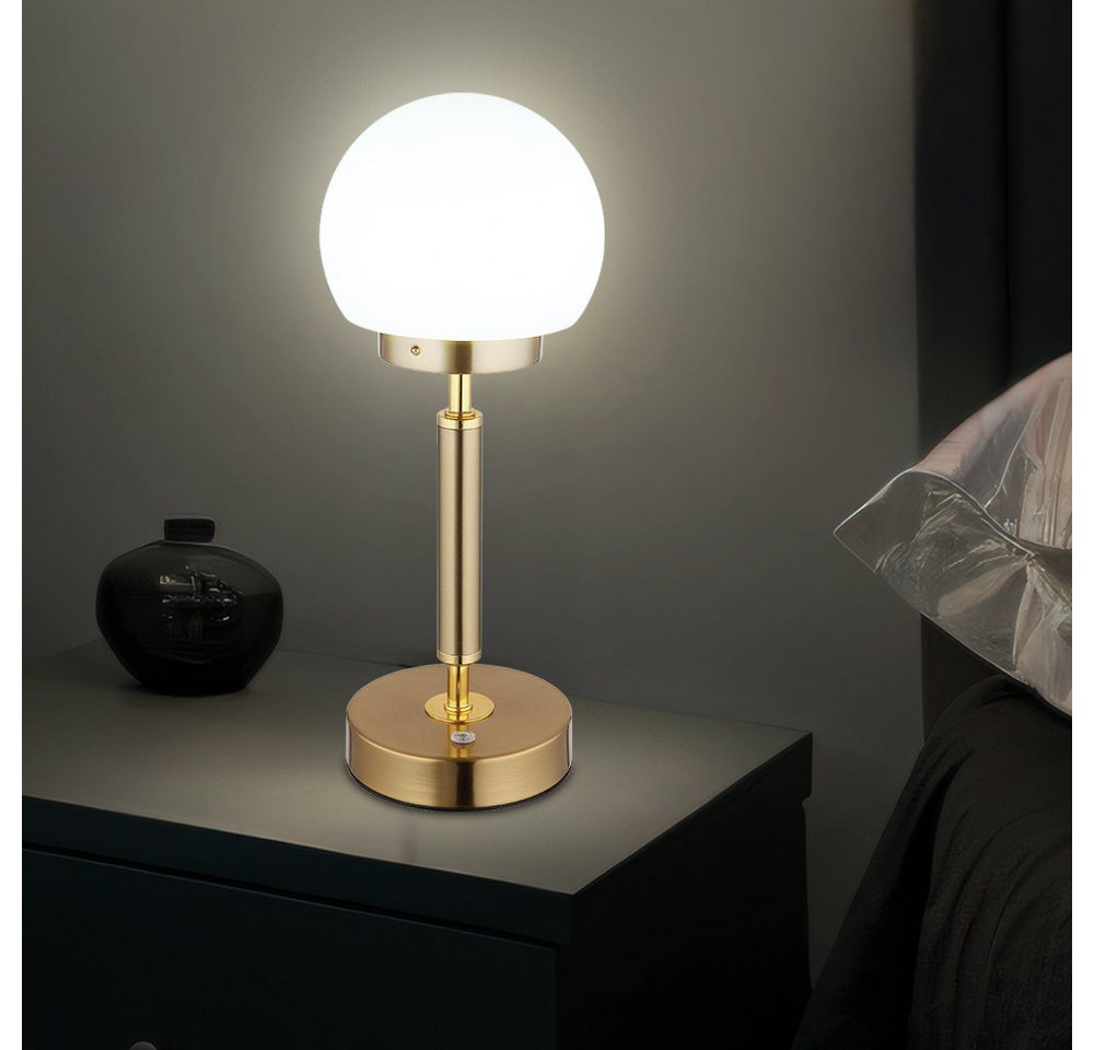GLOBO LIGHTING LED Tischleuchte, LED-Leuchtmittel fest verbaut, Neutralweiß, Warmweiß, Tageslichtweiß, LED Tischleuchte Nachttischlampe Touchdimmer Glas messing – Bild 4 von 5