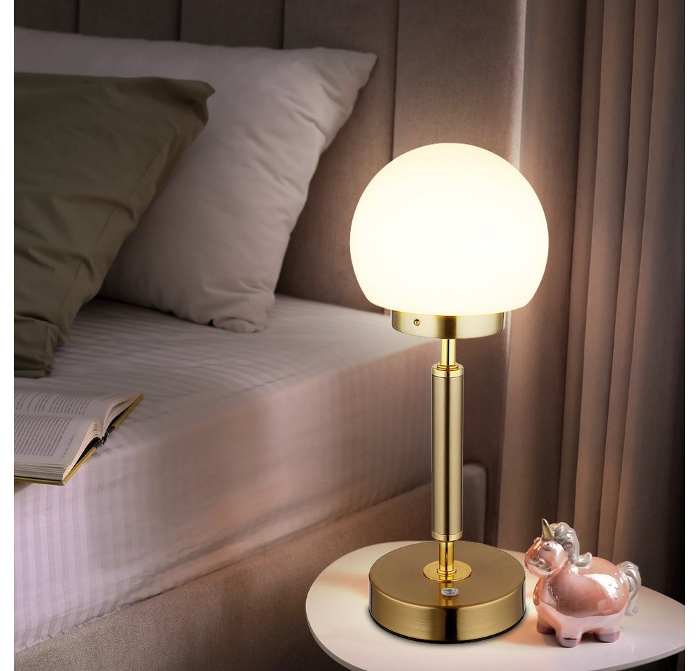 GLOBO LIGHTING LED Tischleuchte, LED-Leuchtmittel fest verbaut, Neutralweiß, Warmweiß, Tageslichtweiß, LED Tischleuchte Nachttischlampe Touchdimmer Glas messing – Bild 5 von 5