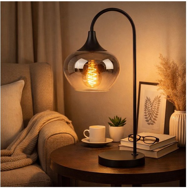 GLOBO LIGHTING LED Tischleuchte, Leuchtmittel inklusive, Warmweiß, Tischleuchte Beistellleuchte LED Rauchglas schwarz Wohnzimmerlampe