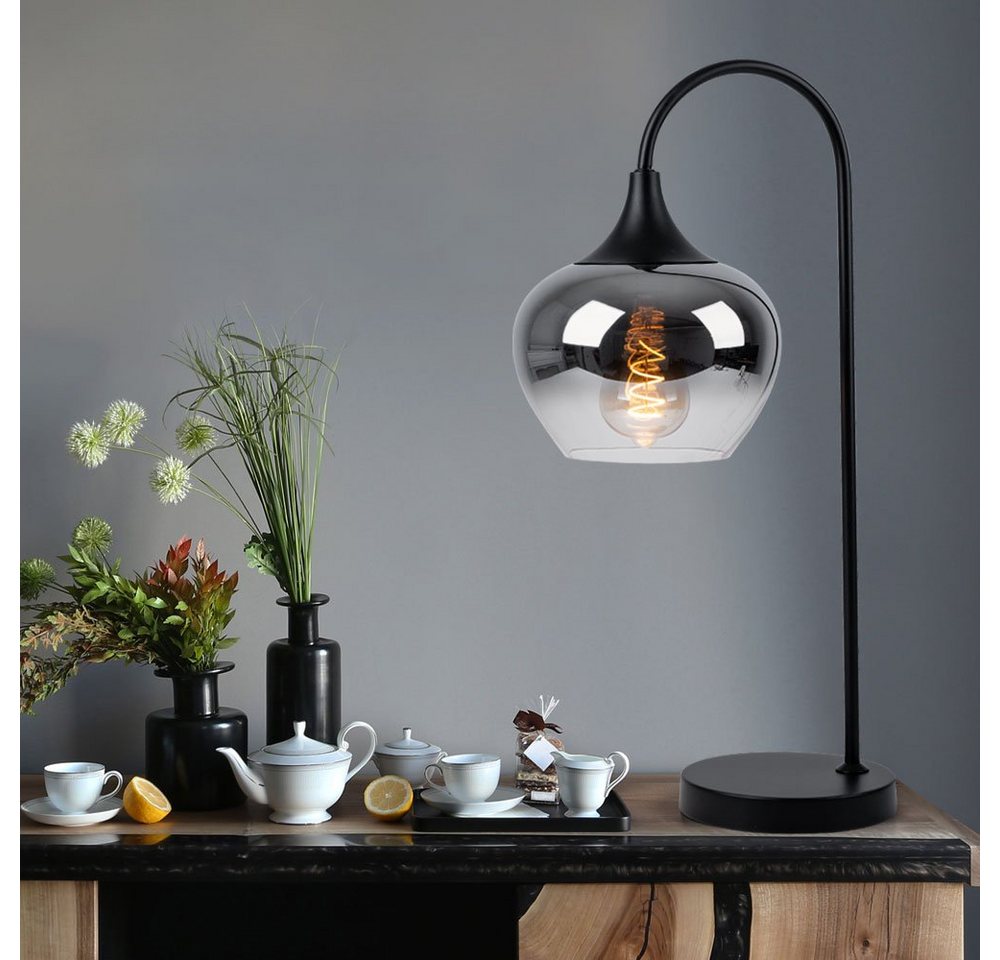 GLOBO LIGHTING LED Tischleuchte, Leuchtmittel inklusive, Warmweiß, Tischleuchte Beistellleuchte LED Rauchglas schwarz Wohnzimmerlampe – Bild 3 von 5