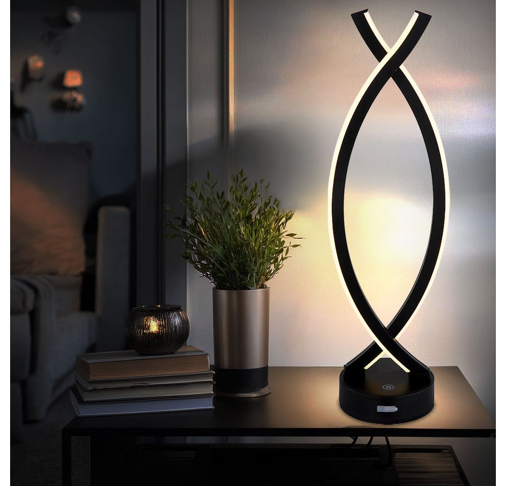 GLOBO LIGHTING LED Tischleuchte, LED-Leuchtmittel fest verbaut, Warmweiß, Tischleuchte Nachttischlampe LED Touchdimmer schwarz Designlampe opal – Bild 2 von 5