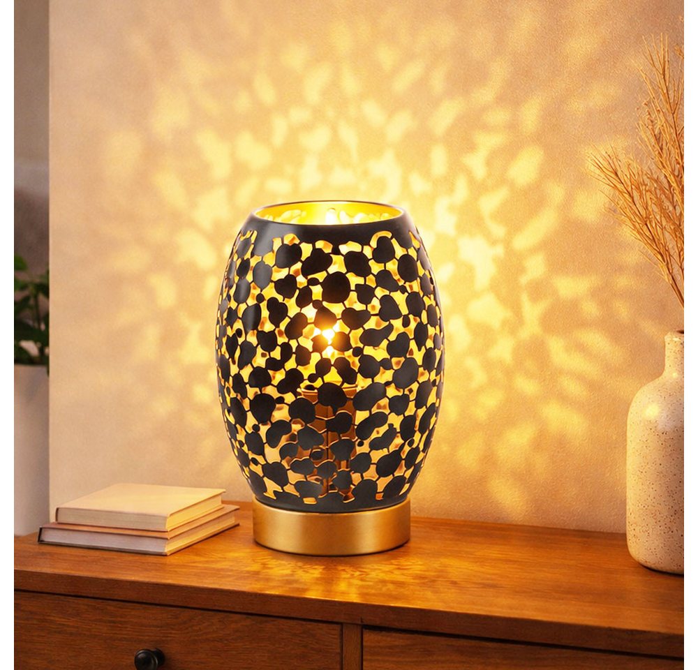 GLOBO LIGHTING LED Tischleuchte, Leuchtmittel inklusive, Warmweiß, Nachttischleuchte Tischlampe LED Dekorstanzungen schwarz gold – Bild 3 von 5