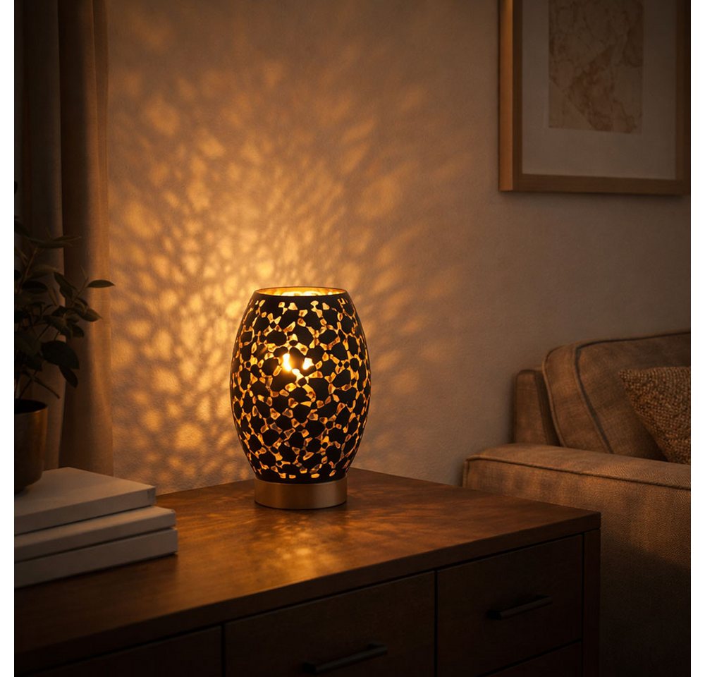 GLOBO LIGHTING LED Tischleuchte, Leuchtmittel inklusive, Warmweiß, Nachttischleuchte Tischlampe LED Dekorstanzungen schwarz gold – Bild 4 von 5