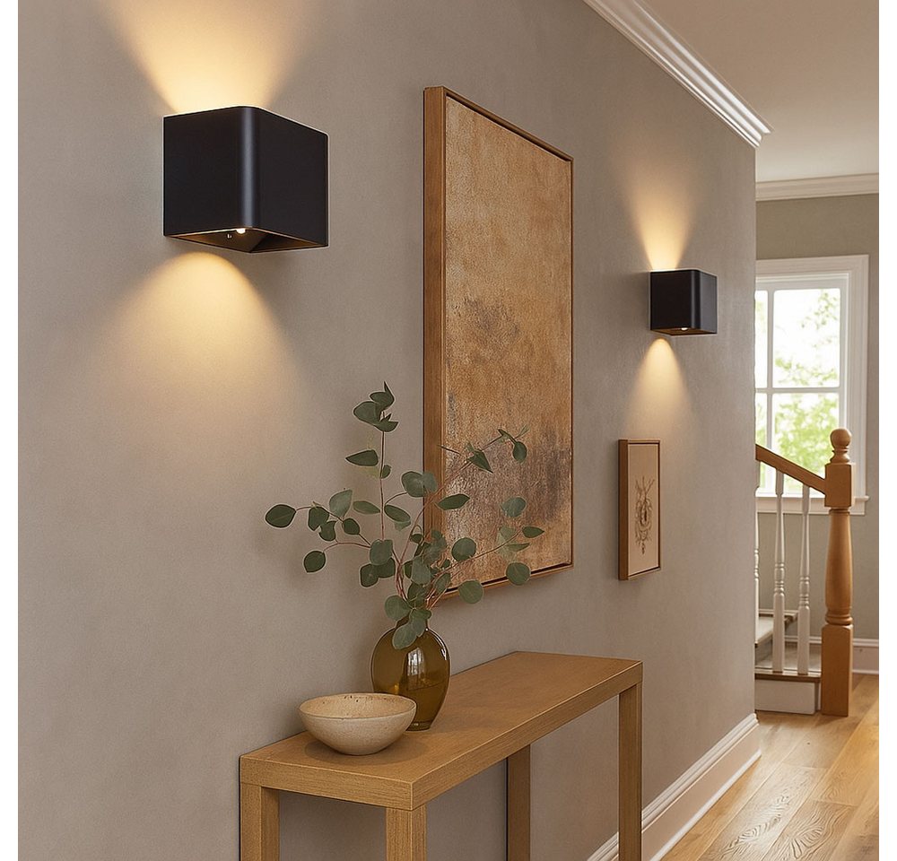GLOBO LIGHTING LED Wandleuchte, LED-Leuchtmittel fest verbaut, Warmweiß, Wandlampe Wandleuchte Bewegungsmelder Akku LED Flurlampe Up Down 2x – Bild 2 von 5