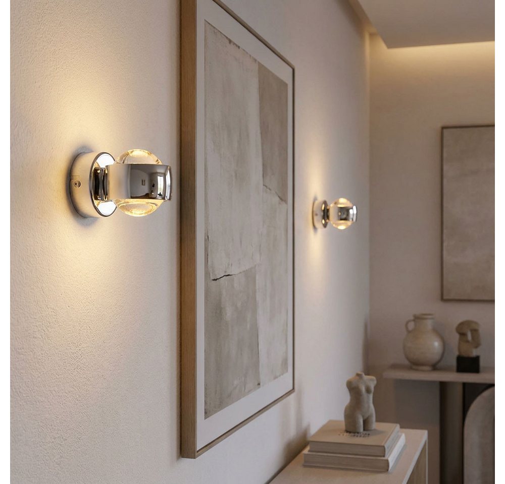 GLOBO LIGHTING LED Wandleuchte, LED-Leuchtmittel fest verbaut, Warmweiß, LED Wand Leuchte Schlafzimmer Glas UP & DOWN Dielen Strahler Chrom – Bild 4 von 5