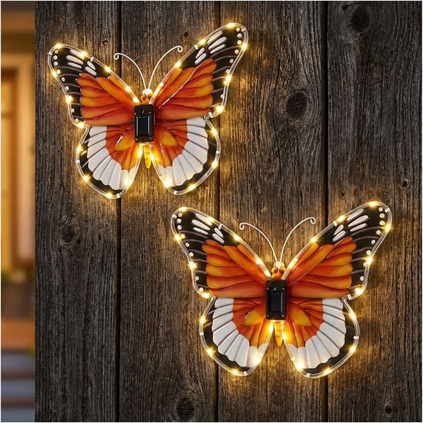 GLOBO LIGHTING LED Wandleuchte, LED-Leuchtmittel fest verbaut, Warmweiß, 2x Solarlampe Garten bunt Schmetterling B 35 cm