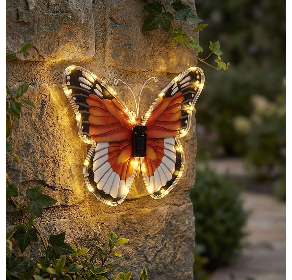 GLOBO LIGHTING LED Wandleuchte, LED-Leuchtmittel fest verbaut, Warmweiß, 2x Solarlampe Garten bunt Schmetterling B 35 cm – Bild 3 von 5
