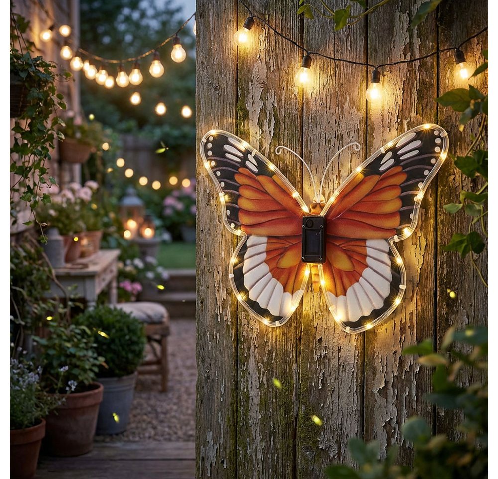 GLOBO LIGHTING LED Wandleuchte, LED-Leuchtmittel fest verbaut, Warmweiß, 2x Solarlampe Garten bunt Schmetterling B 35 cm – Bild 5 von 5