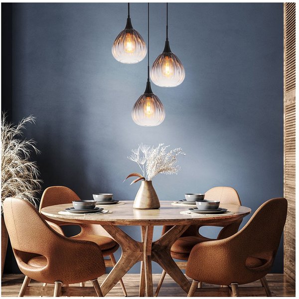 GLOBO LIGHTING Pendelleuchte, Leuchtmittel inklusive, Warmweiß, Hängelampe Pendelleuchte Esstischlampe Rauchglas 3 flammig