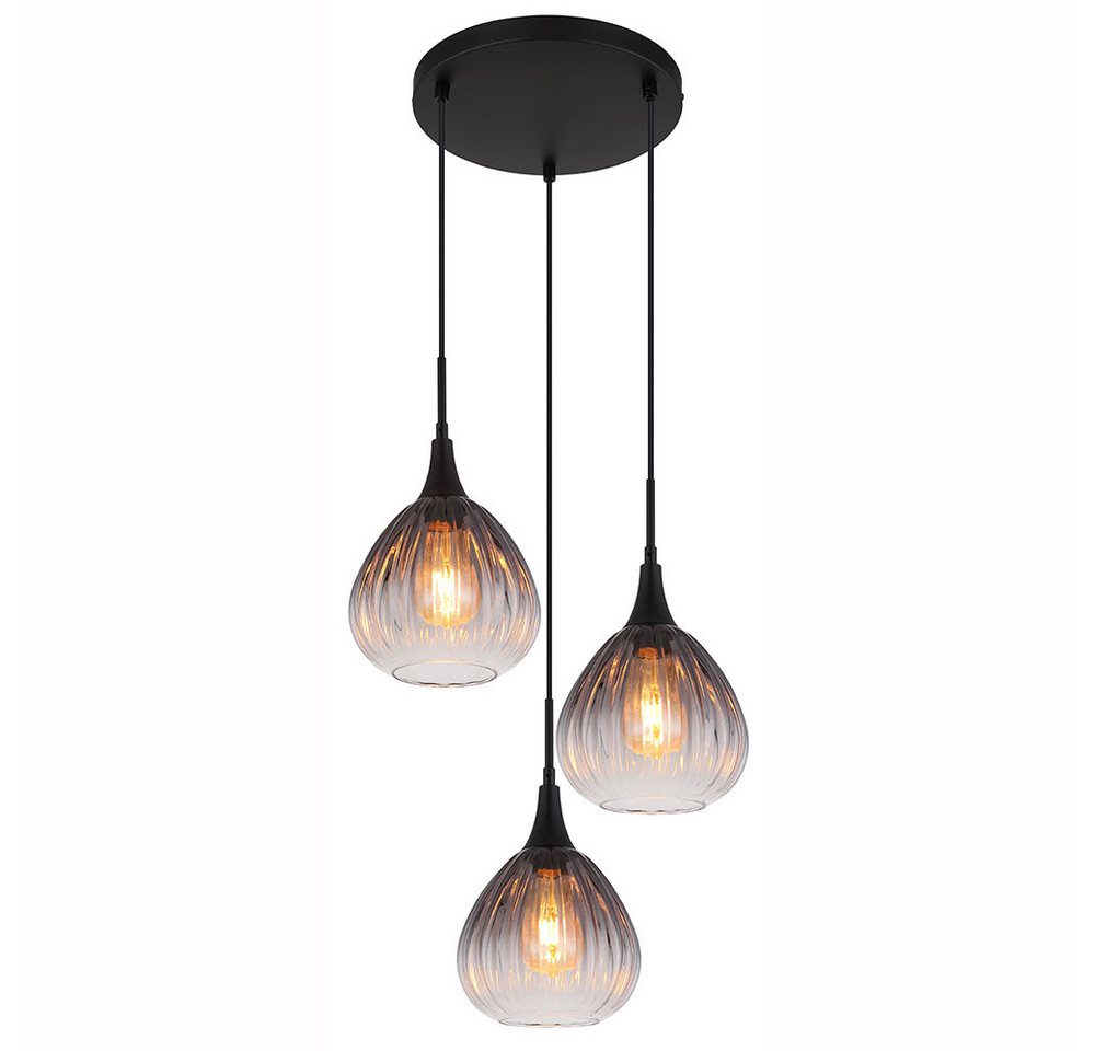 GLOBO LIGHTING Pendelleuchte, Leuchtmittel inklusive, Warmweiß, Hängelampe Pendelleuchte Esstischlampe Rauchglas 3 flammig – Bild 2 von 5