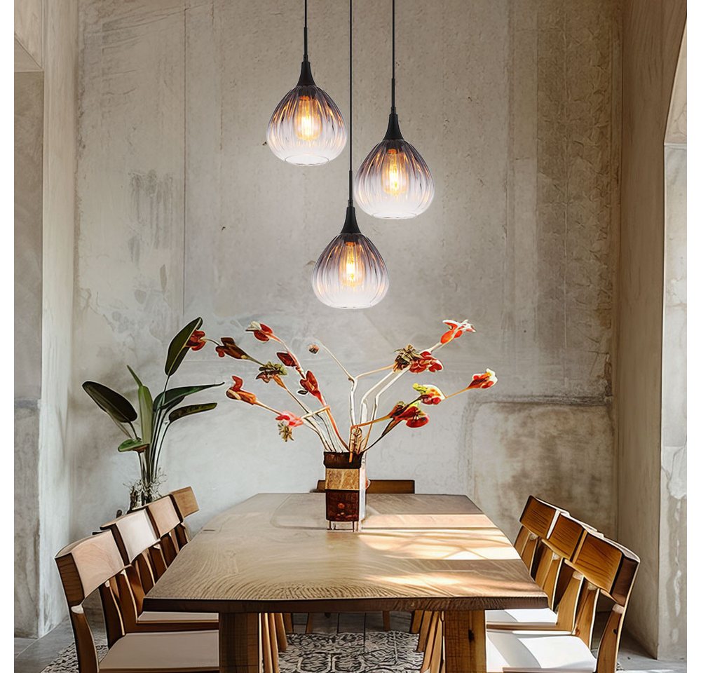 GLOBO LIGHTING Pendelleuchte, Leuchtmittel inklusive, Warmweiß, Hängelampe Pendelleuchte Esstischlampe Rauchglas 3 flammig – Bild 3 von 5