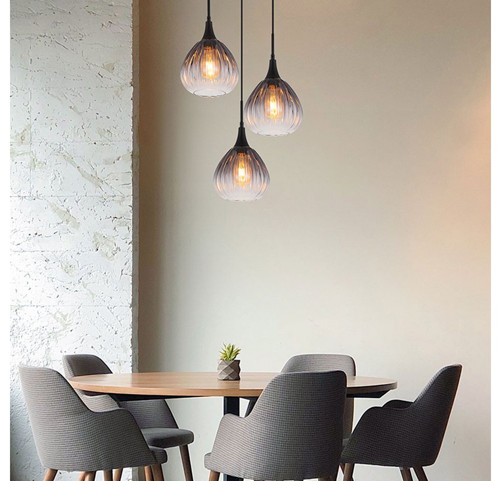 GLOBO LIGHTING Pendelleuchte, Leuchtmittel inklusive, Warmweiß, Hängelampe Pendelleuchte Esstischlampe Rauchglas 3 flammig – Bild 4 von 5