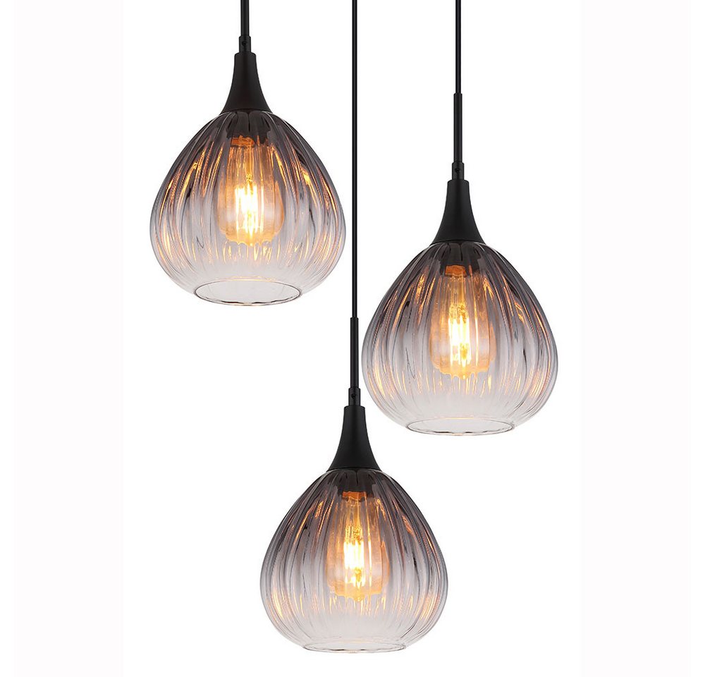 GLOBO LIGHTING Pendelleuchte, Leuchtmittel inklusive, Warmweiß, Hängelampe Pendelleuchte Esstischlampe Rauchglas 3 flammig – Bild 5 von 5