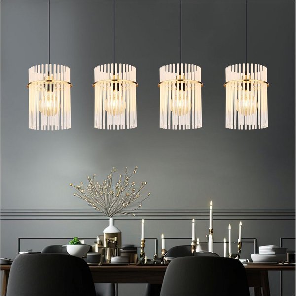 GLOBO LIGHTING Pendelleuchte, Leuchtmittel nicht inklusive, Pendellampe Esstischleuchte Metall Glasstäbe gold 4 Flammig H 140 cm