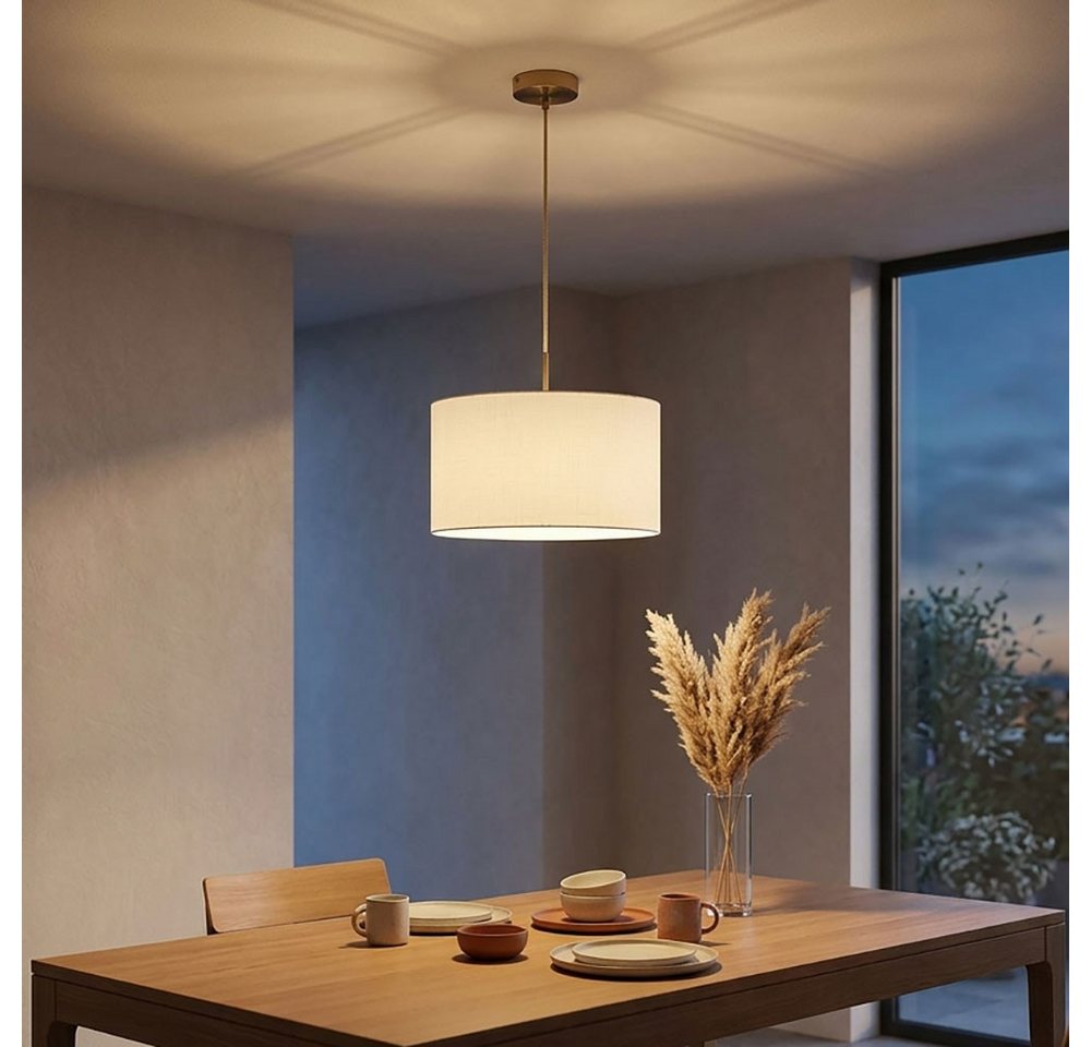 GLOBO LIGHTING Pendelleuchte, Leuchtmittel nicht inklusive, Pendelleuchte Küchenleuchte Deckenleuchte Metall Leinen weiß D 40 cm – Bild 3 von 5