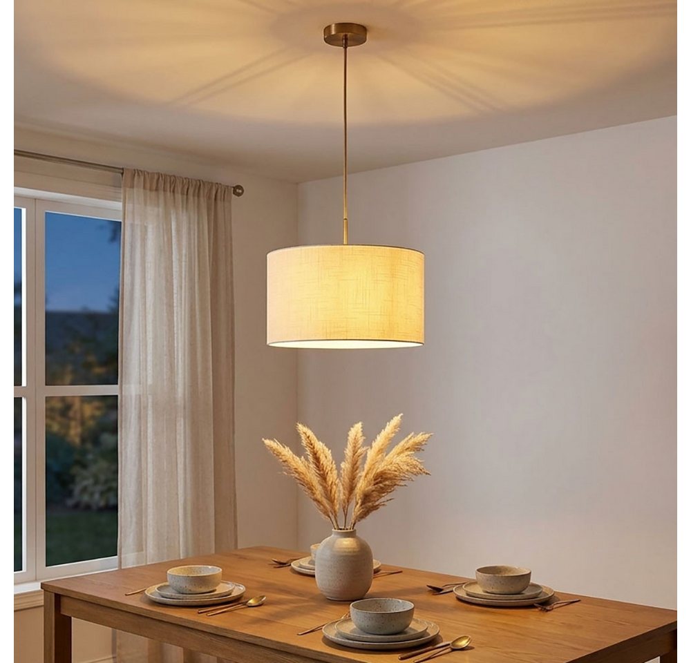 GLOBO LIGHTING Pendelleuchte, Leuchtmittel nicht inklusive, Pendelleuchte Küchenleuchte Deckenleuchte Metall Leinen weiß D 40 cm – Bild 4 von 5