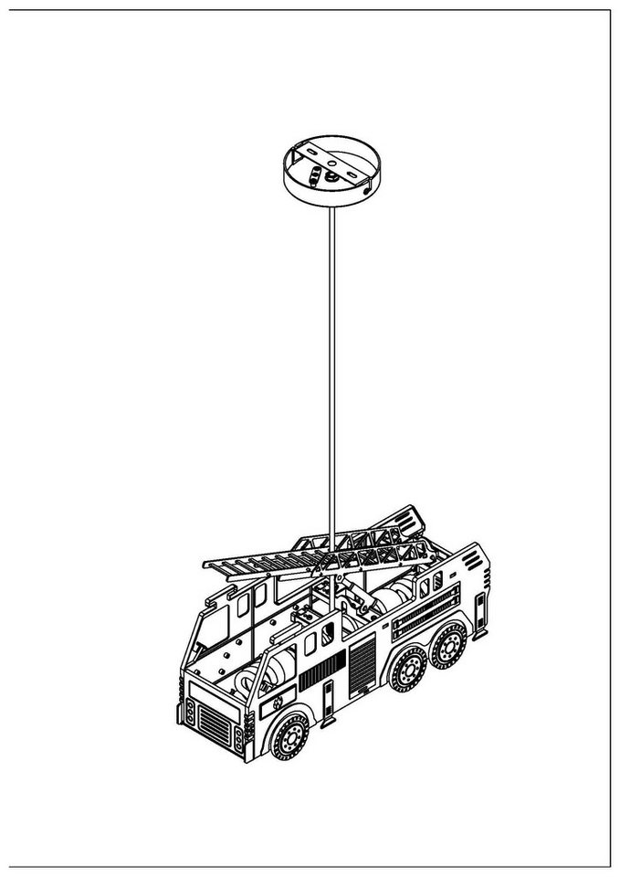 GLOBO LIGHTING Pendelleuchte KITA, ohne Leuchtmittel, Kinderlampe, Kinderleuchte, Kinderzimmer, Feuerwehr, Hängelampe – Bild 4 von 4