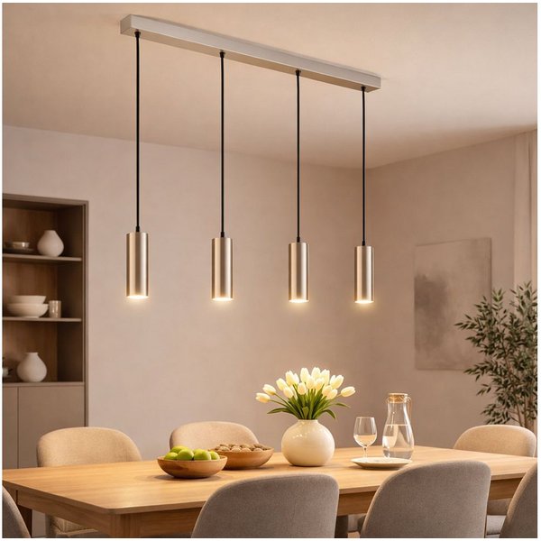 GLOBO LIGHTING Pendelleuchte, Leuchtmittel inklusive, Warmweiß, Pendellampe Esszimmerleuchte 4-flammig LED Metall chrom 3000K L 65cm