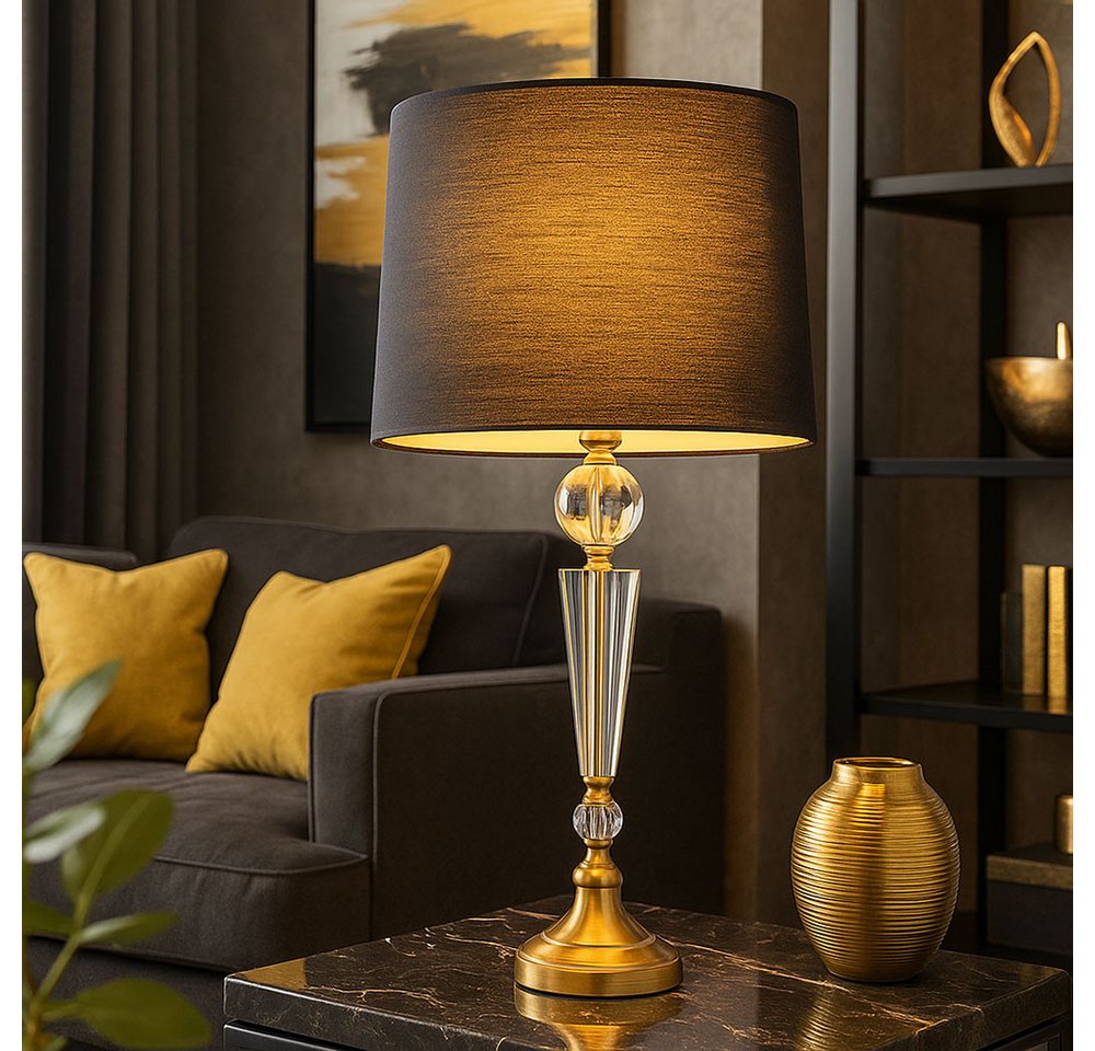 GLOBO LIGHTING Schreibtischlampe, Leuchtmittel inklusive, Warmweiß, Tischleuchte Leselampe Nachttischlampe Textil schwarz Kristalle – Bild 5 von 5