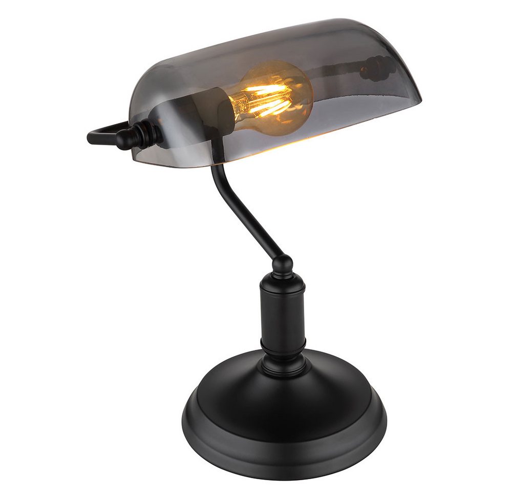 GLOBO LIGHTING Schreibtischlampe, Leuchtmittel nicht inklusive, Bankerlampe Tischleuchte Büroleuchte Schreibtischlampe Glas Rauch – Bild 2 von 5