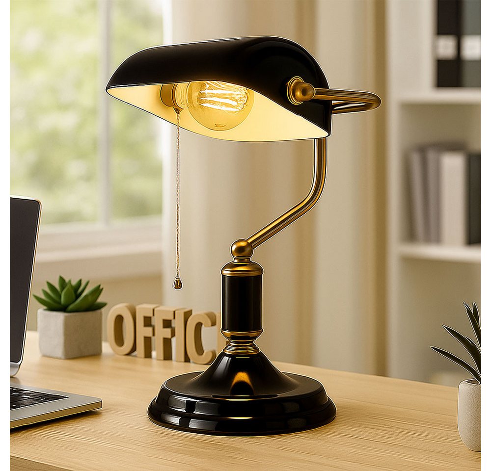 GLOBO LIGHTING Schreibtischlampe, Leuchtmittel inklusive, Warmweiß, Schreibtischlampe LED Bankerlampe Tischleuchte anthrazit gold H 34 cm – Bild 3 von 5
