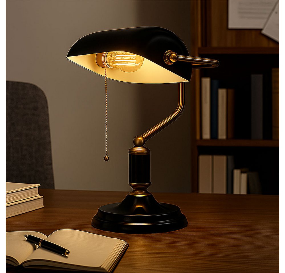 GLOBO LIGHTING Schreibtischlampe, Leuchtmittel inklusive, Warmweiß, Schreibtischlampe LED Bankerlampe Tischleuchte anthrazit gold H 34 cm – Bild 4 von 5
