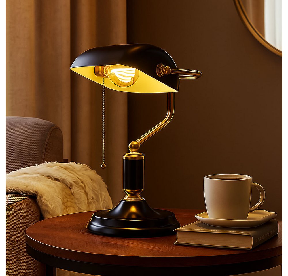GLOBO LIGHTING Schreibtischlampe, Leuchtmittel inklusive, Warmweiß, Schreibtischlampe LED Bankerlampe Tischleuchte anthrazit gold H 34 cm – Bild 5 von 5