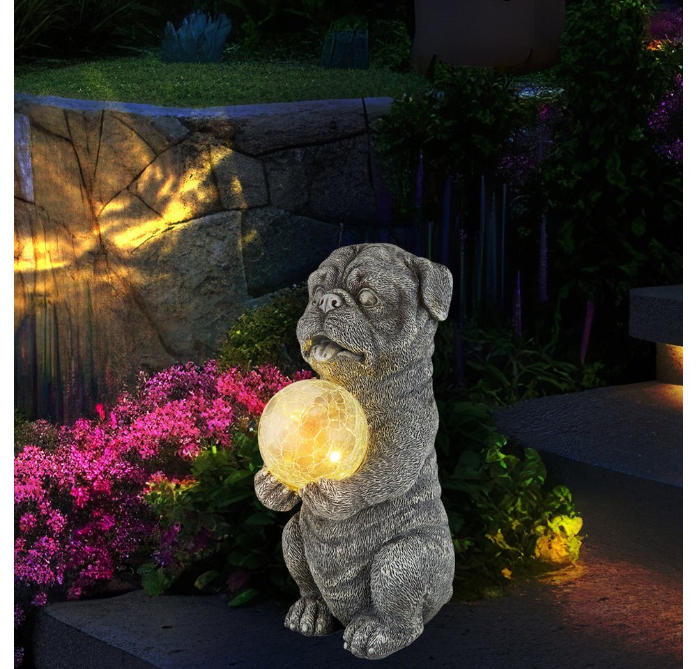 GLOBO LIGHTING Sockelleuchten, LED-Leuchtmittel fest verbaut, Warmweiß, Solarleuchte Außenlampe Hund grau Gartendeko Terrassenleuchte klar – Bild 3 von 5