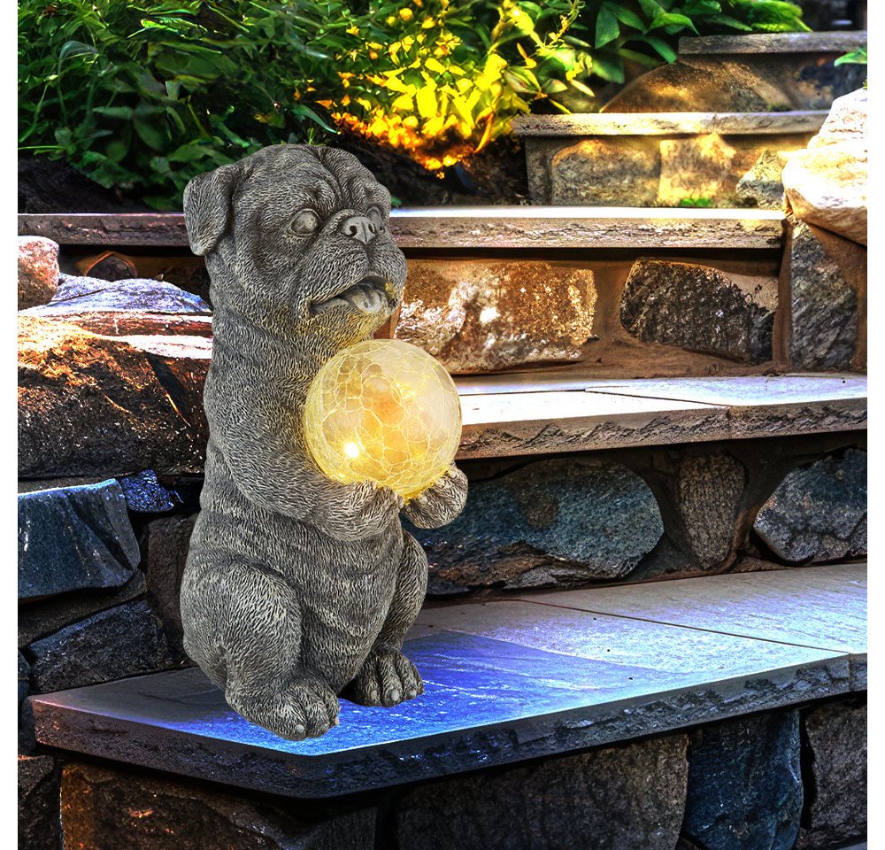 GLOBO LIGHTING Sockelleuchten, LED-Leuchtmittel fest verbaut, Warmweiß, Solarleuchte Außenlampe Hund grau Gartendeko Terrassenleuchte klar – Bild 4 von 5