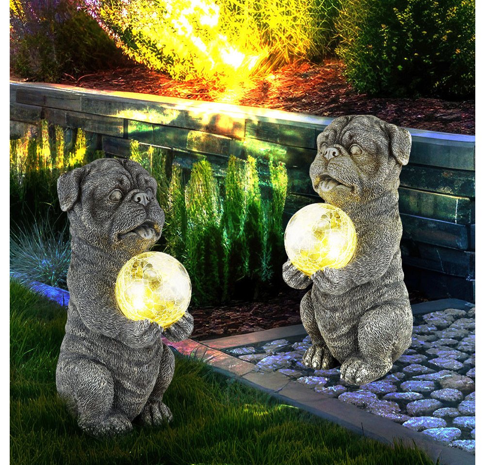 GLOBO LIGHTING Sockelleuchten, LED-Leuchtmittel fest verbaut, Warmweiß, Solarleuchte Außenlampe Hund grau Gartendeko Terrassenleuchte klar – Bild 5 von 5