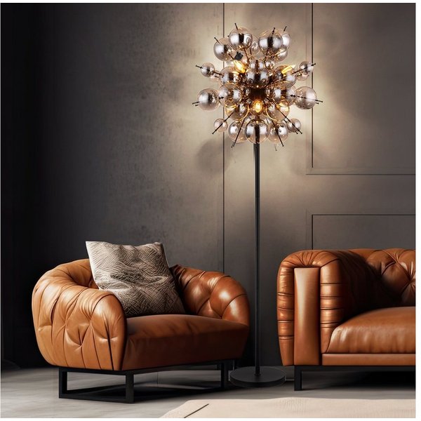 GLOBO LIGHTING Stehlampe, Leuchtmittel nicht inklusive, Stehleuchte Standlampe Wohnzimmerleuchte Rauchglas 6 flammig H 155 cm
