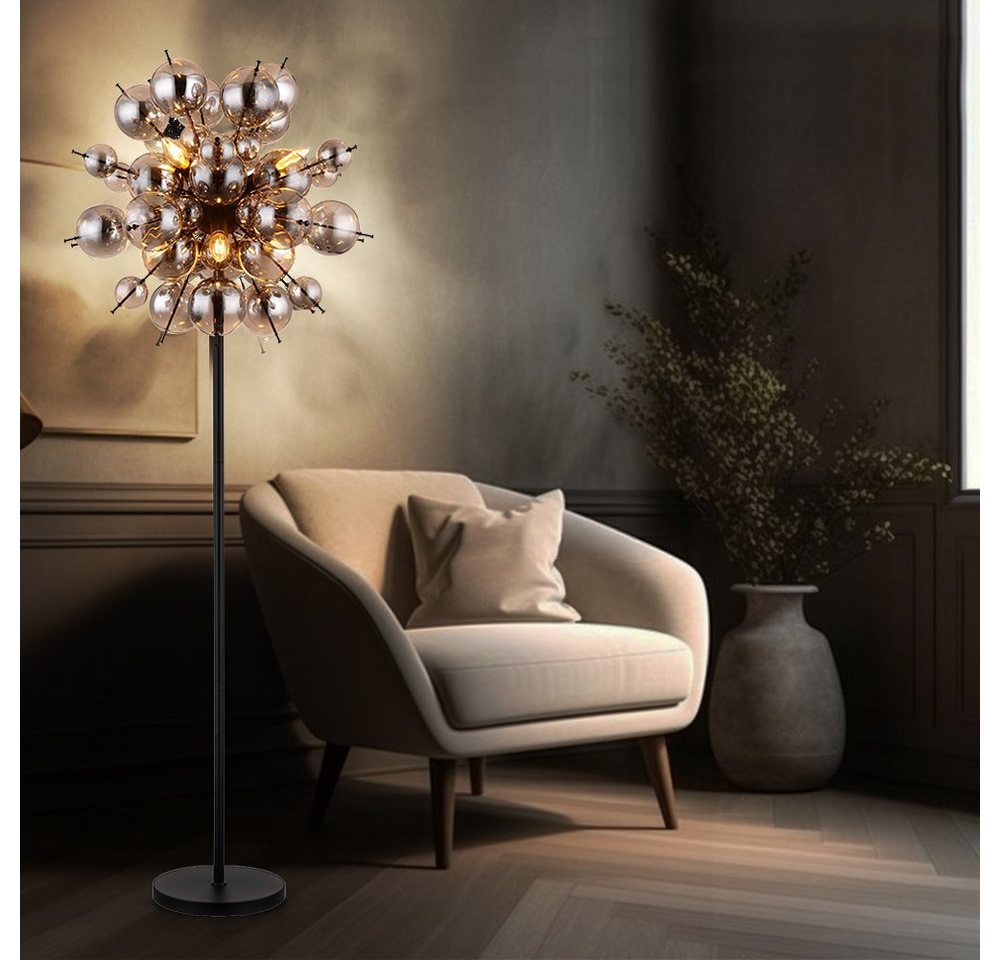 GLOBO LIGHTING Stehlampe, Leuchtmittel nicht inklusive, Stehleuchte Standlampe Wohnzimmerleuchte Rauchglas 6 flammig H 155 cm – Bild 3 von 5