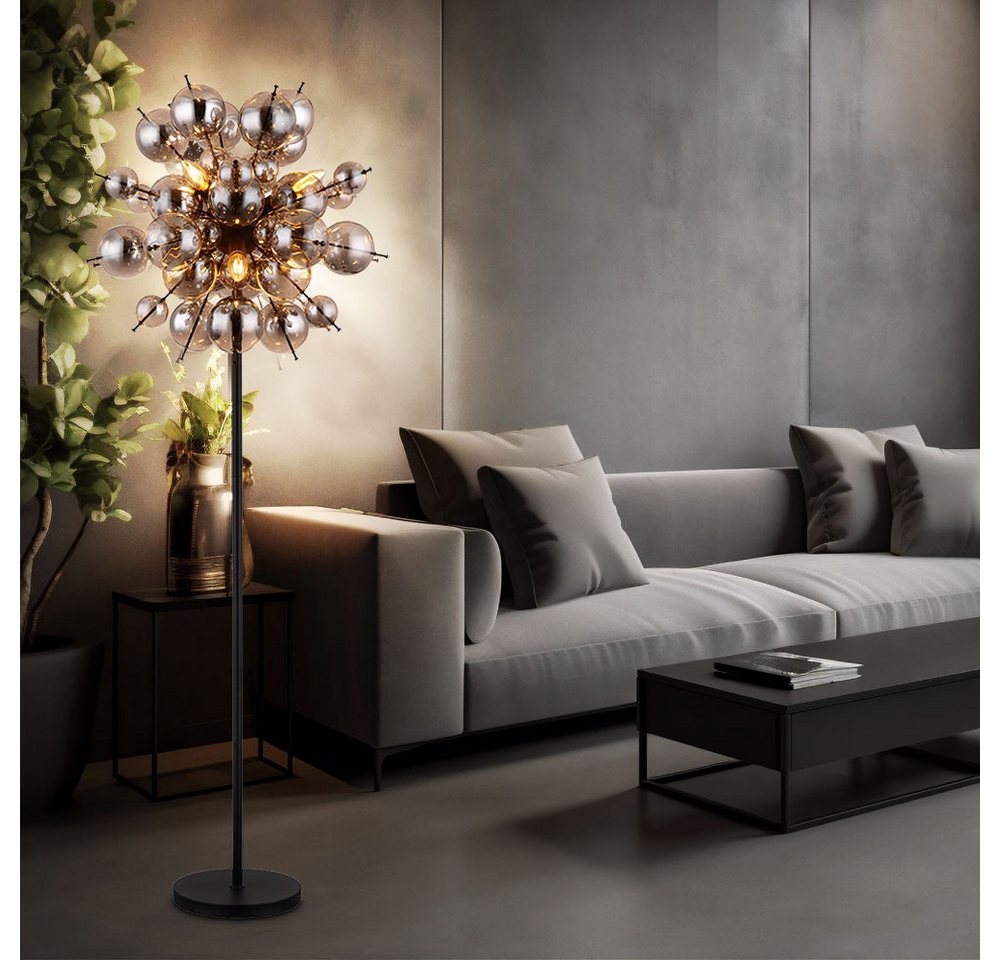 GLOBO LIGHTING Stehlampe, Leuchtmittel nicht inklusive, Stehleuchte Standlampe Wohnzimmerleuchte Rauchglas 6 flammig H 155 cm – Bild 4 von 5