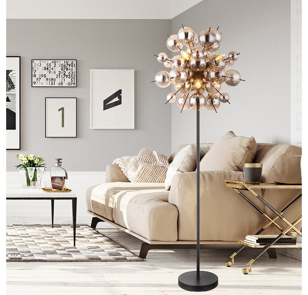 GLOBO LIGHTING Stehlampe, Leuchtmittel nicht inklusive, Stehleuchte Standlampe Wohnzimmerleuchte Rauchglas 6 flammig H 155 cm – Bild 5 von 5