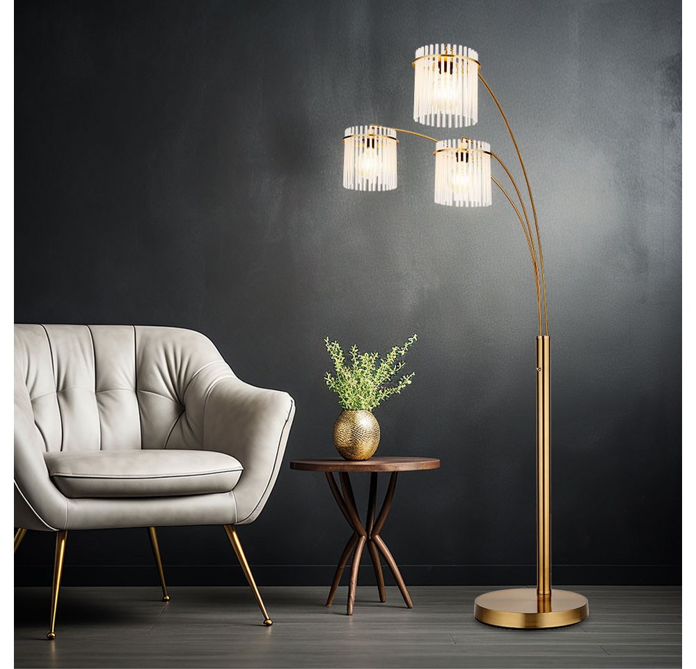 GLOBO LIGHTING Stehlampe, Leuchtmittel nicht inklusive, Stehleuchte Standlampe Wohnzimmerleuchte gold opal 3 flammig H 180 cm – Bild 2 von 5