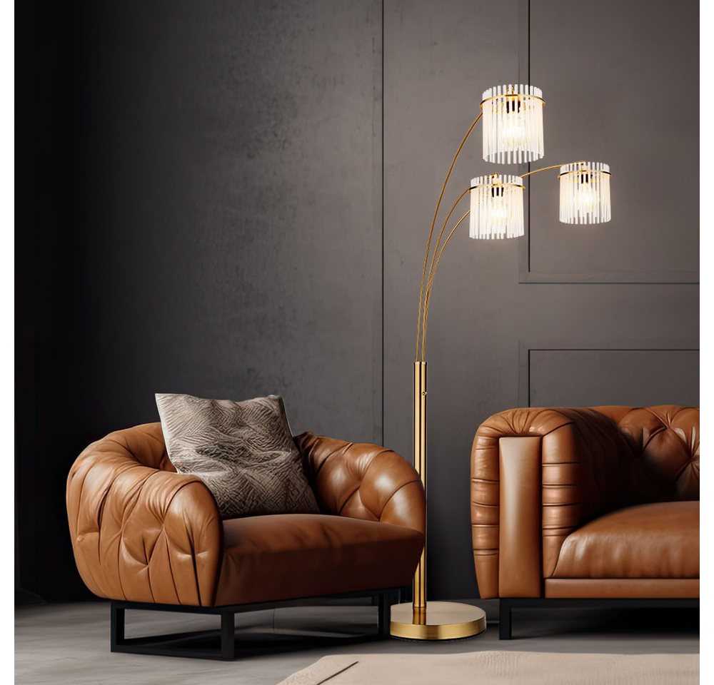 GLOBO LIGHTING Stehlampe, Leuchtmittel nicht inklusive, Stehleuchte Standlampe Wohnzimmerleuchte gold opal 3 flammig H 180 cm – Bild 3 von 5