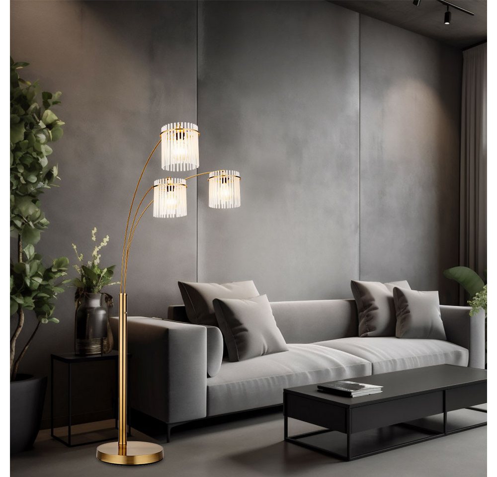 GLOBO LIGHTING Stehlampe, Leuchtmittel nicht inklusive, Stehleuchte Standlampe Wohnzimmerleuchte gold opal 3 flammig H 180 cm – Bild 4 von 5